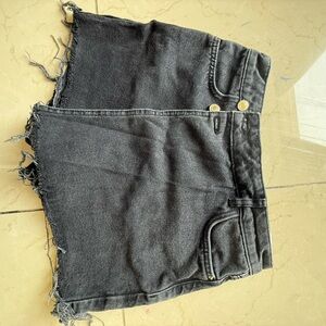 Zara Black Jean Shorts Distressed Frayed Hem